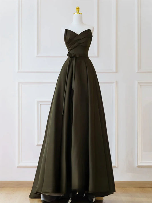 Elegant A-Line Strapless Sweetheart Lace-Up Back Floor-Length Prom Dresses