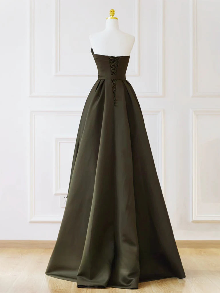 Elegant A-Line Strapless Sweetheart Lace-Up Back Floor-Length Prom Dresses