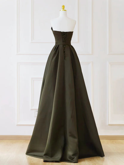 Elegant A-Line Strapless Sweetheart Lace-Up Back Floor-Length Prom Dresses