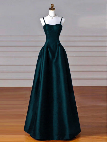 Elegant A-Line Sweetheart Spaghetti Strap Lace-Up Back Floor-Length Prom Dresses