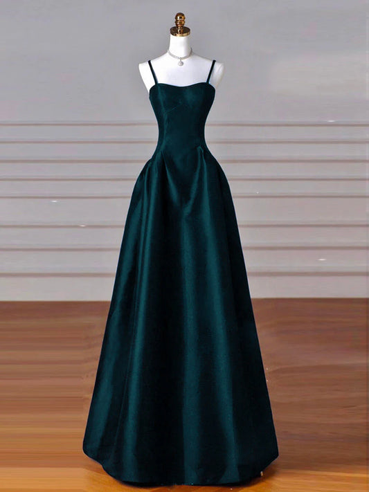 Elegant A-Line Sweetheart Spaghetti Strap Lace-Up Back Floor-Length Prom Dresses