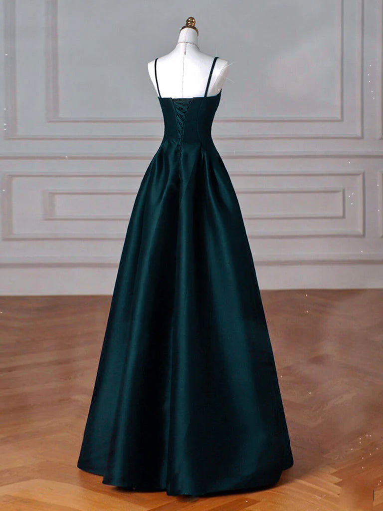 Elegant A-Line Sweetheart Spaghetti Strap Lace-Up Back Floor-Length Prom Dresses