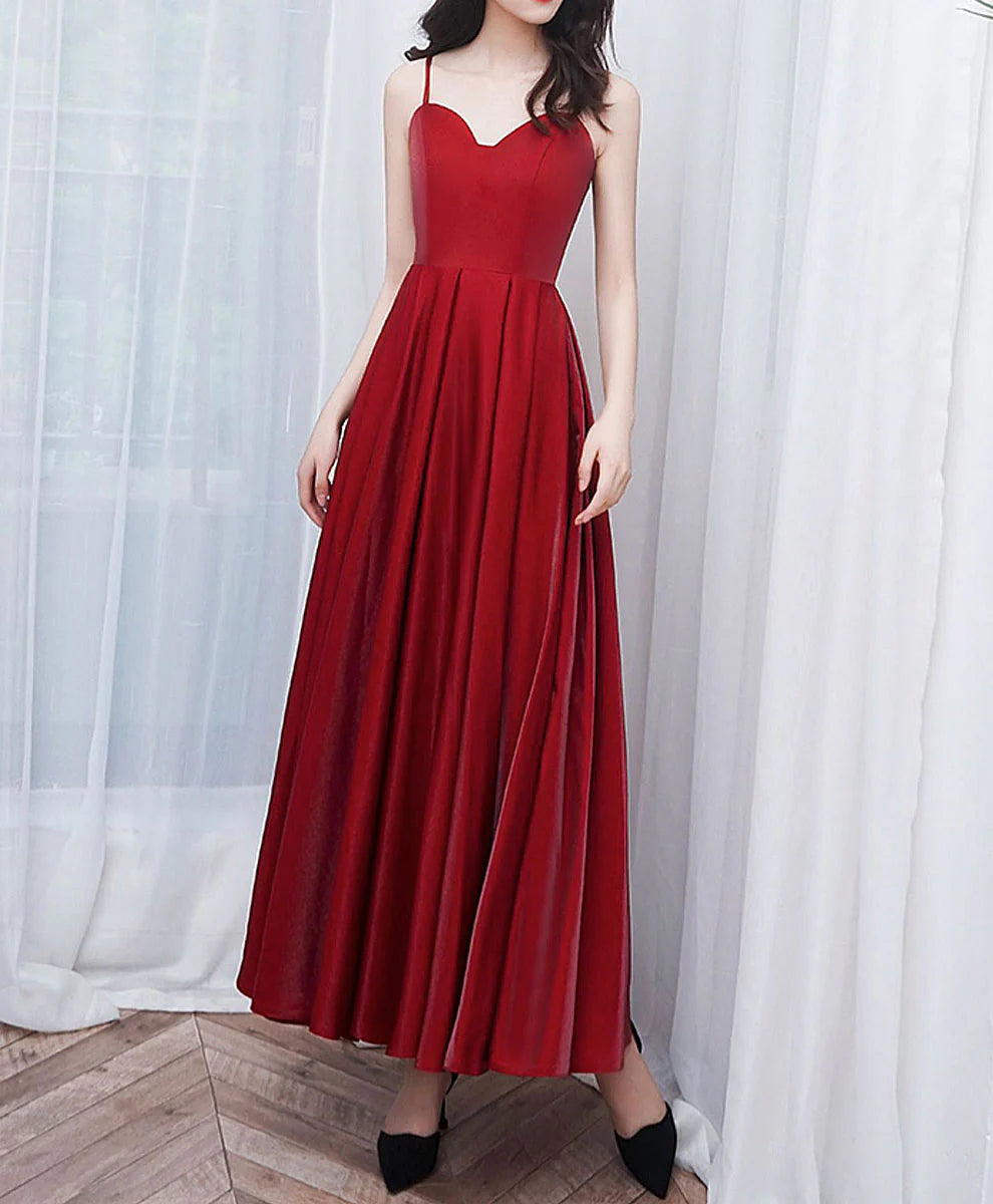 Elegant A-Line Sweetheart Spaghetti Strap Open Back Minimalist Tea Length Prom Dress