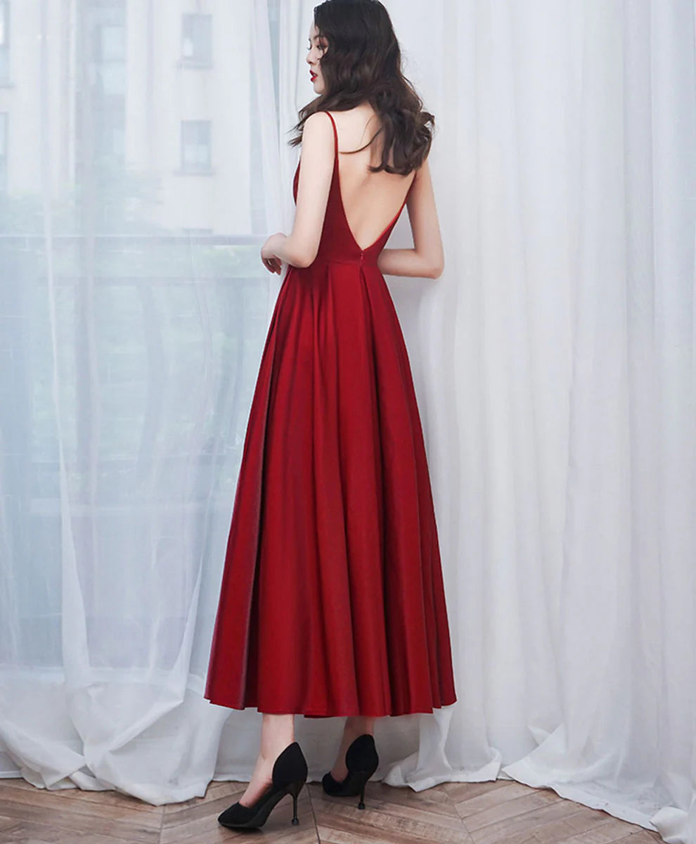 Elegant A-Line Sweetheart Spaghetti Strap Open Back Minimalist Tea Length Prom Dress