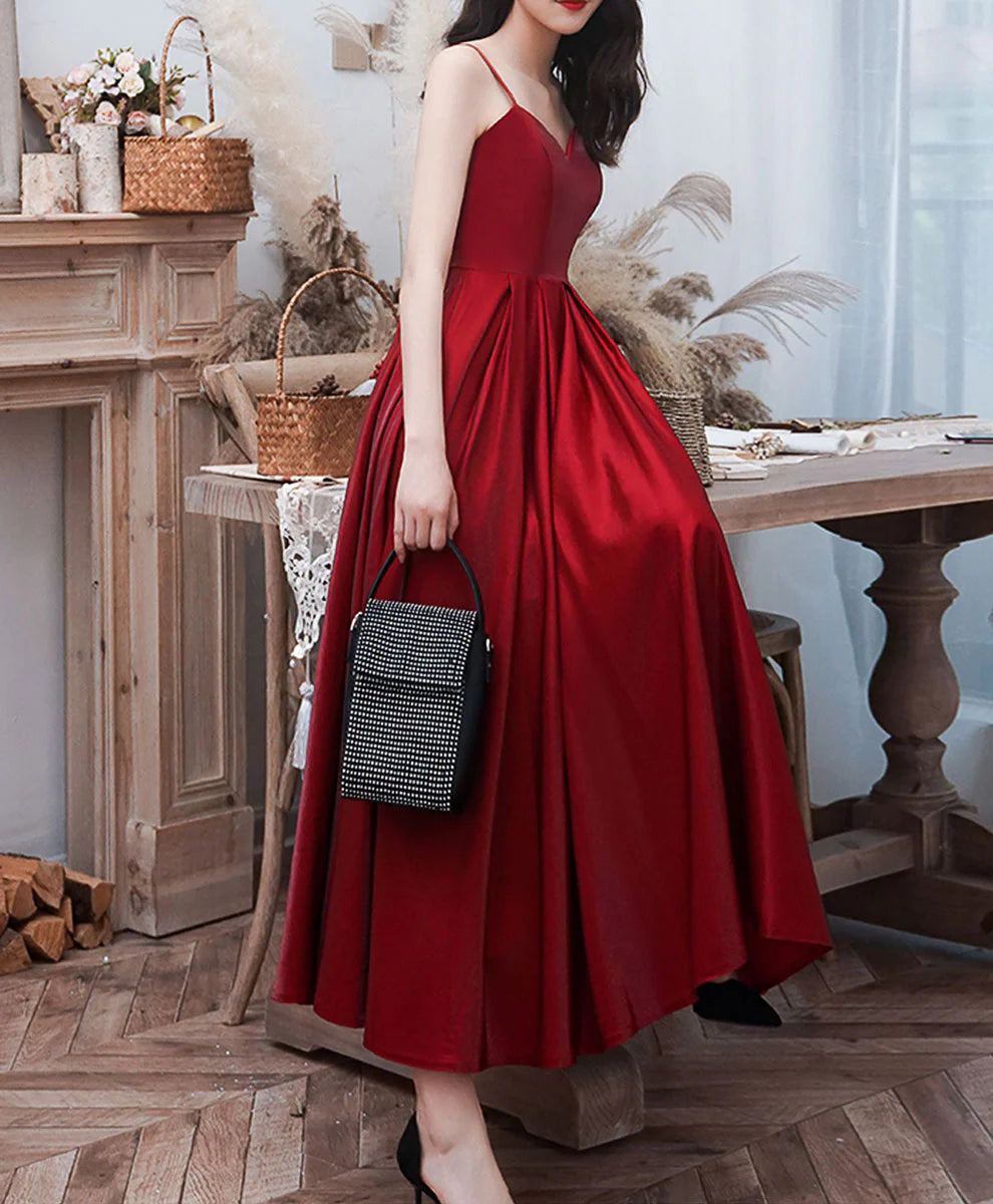 Elegant A-Line Sweetheart Spaghetti Strap Open Back Minimalist Tea Length Prom Dress