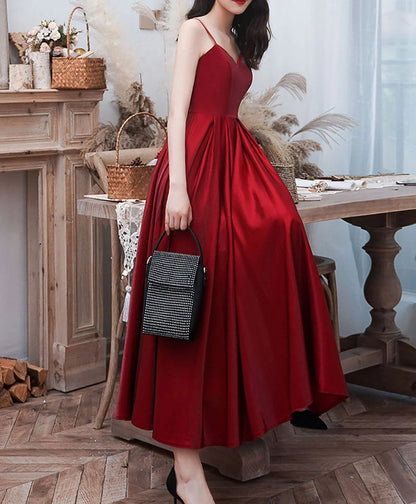 Elegant A-Line Sweetheart Spaghetti Strap Open Back Minimalist Tea Length Prom Dress