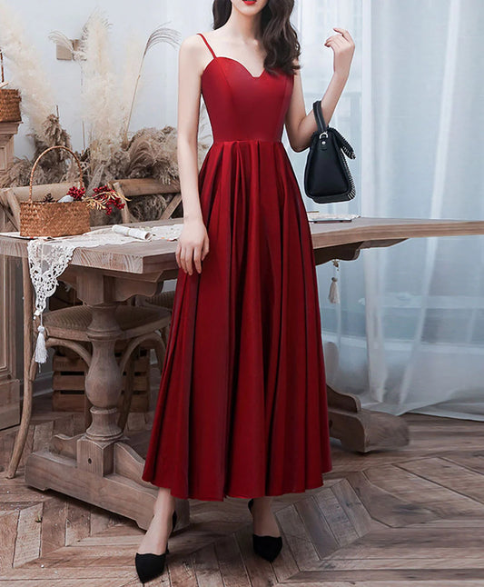Elegant A-Line Sweetheart Spaghetti Strap Open Back Tea Length Prom Dress