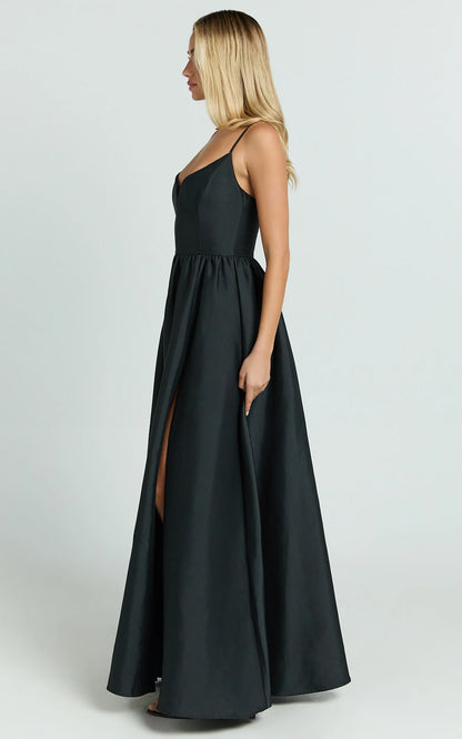 Elegant Lustrous A-Line Sweetheart Spaghetti Strap Slit Floor Length Evening Dress