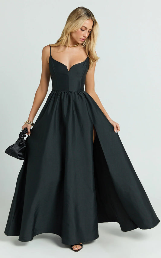 Elegant A-Line Sweetheart Spaghetti Strap Slit Floor Length Evening Dress