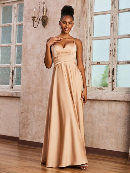 Elegant Lustrous Satin A-Line Sweetheart Ruched Floor-Length Evening Dress
