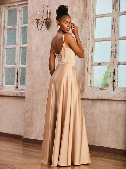 Elegant Lustrous Satin A-Line Sweetheart Ruched Floor-Length Evening Dress