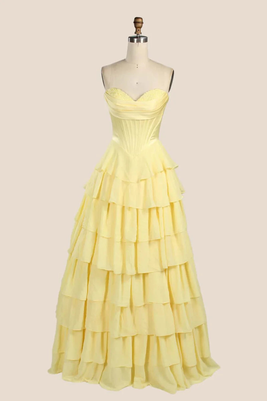 Elegant Chiffon A-Line Sweetheart Corset Tiered Ruffle Light Blue Prom Dress