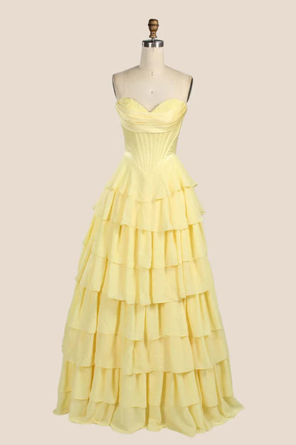 Elegant Chiffon A-Line Sweetheart Corset Tiered Ruffle Light Blue Prom Dress