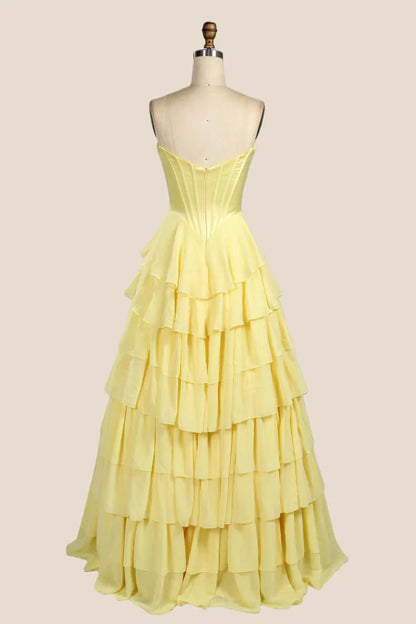 Elegant Chiffon A-Line Sweetheart Corset Tiered Ruffle Light Blue Prom Dress