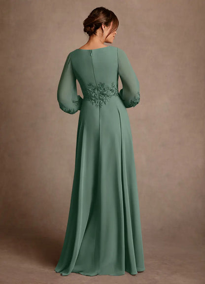 Elegant Chiffon A-Line V-Neck 3/4 Sleeve Lace Mother of the Bride Dress