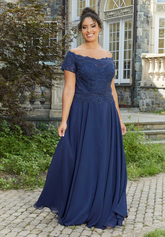 Elegant A Line Off The Shoulder Short Sleeve Lace Back Floor Length Mother of the Bride Dress
