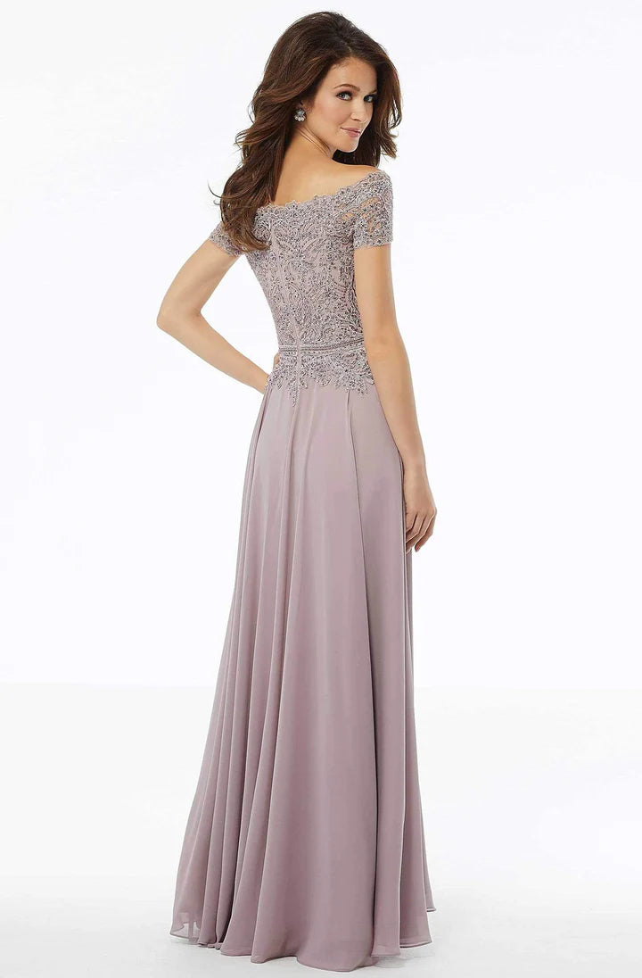 Elegant A Line Off The Shoulder Short Sleeve Lace Back Floor Length Mother of the Bride Dress