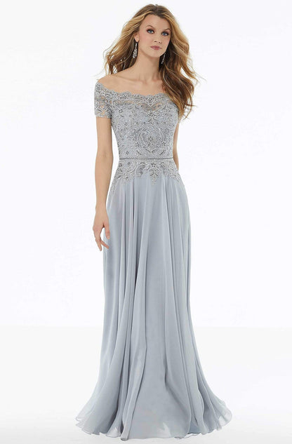 Elegant A Line Off The Shoulder Short Sleeve Lace Back Floor Length Mother of the Bride Dress