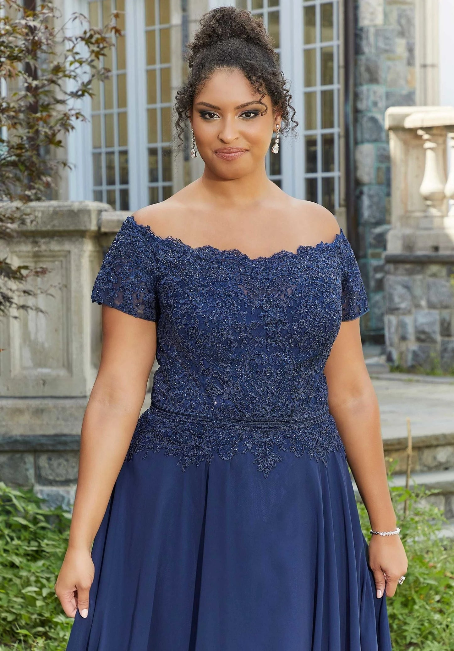 Elegant A Line Off The Shoulder Short Sleeve Lace Back Floor Length Mother of the Bride Dress