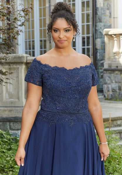 Elegant A Line Off The Shoulder Short Sleeve Lace Back Floor Length Mother of the Bride Dress
