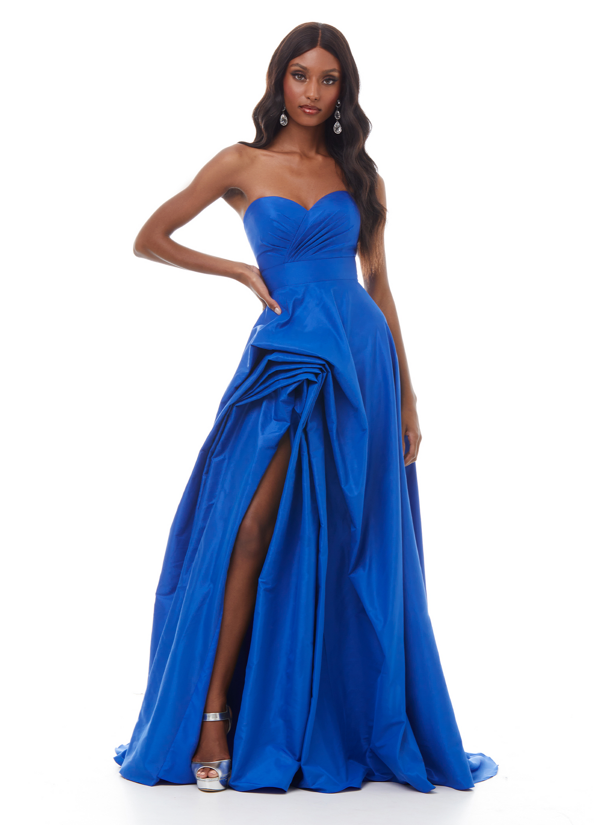 Elegant A Line Strapless Sweetheart Corset Back Slit Long Prom Dress