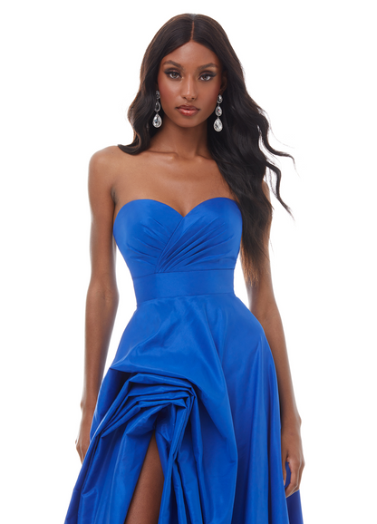 Elegant A Line Strapless Sweetheart Corset Back Slit Long Prom Dress