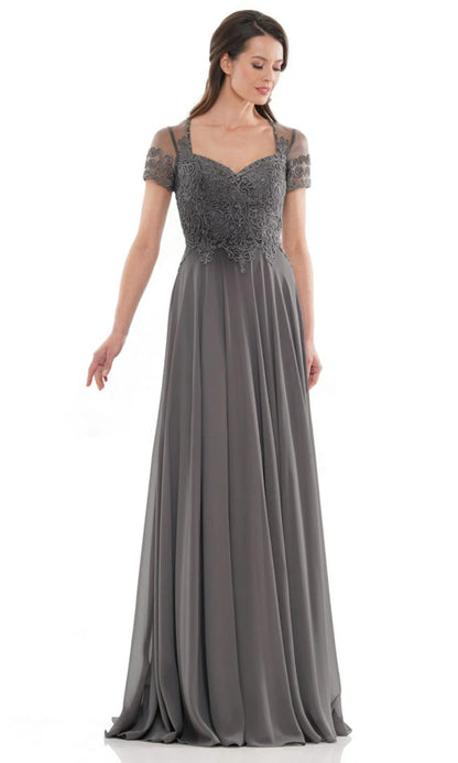 Elegant A Line Sweetheart Neck Short Sleeves Illusion Back Floor Length Mother of the Bride Dress