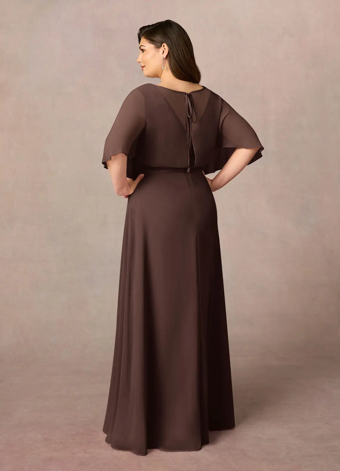 Elegant A Line V Neck Cape Sleeve Chiffon Floor Length Mother of the Bride Dress