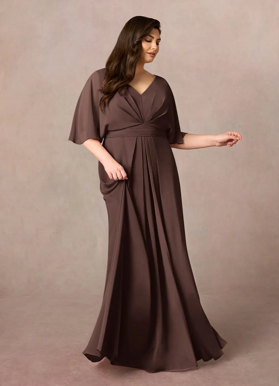 Elegant A Line V Neck Cape Sleeve Chiffon Floor Length Mother of the Bride Dress