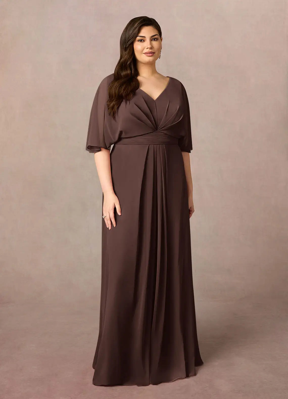 Elegant A Line V Neck Cape Sleeve Chiffon Floor Length Mother of the Bride Dress