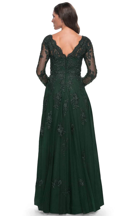 Elegant A Line V Neck Long Sleeve Lace Appliqué Floor Length Mother of the Bride Dress