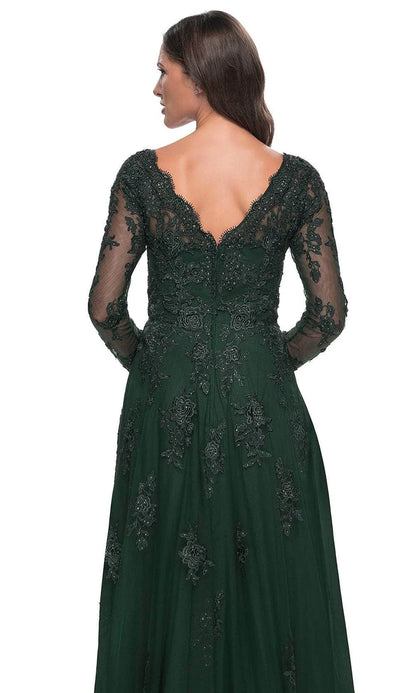 Elegant A Line V Neck Long Sleeve Lace Appliqué Floor Length Mother of the Bride Dress