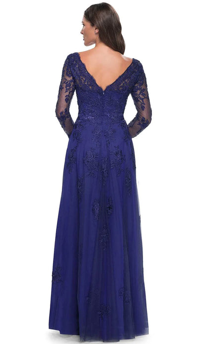 Elegant A Line V Neck Long Sleeve Lace Appliqué Floor Length Mother of the Bride Dress