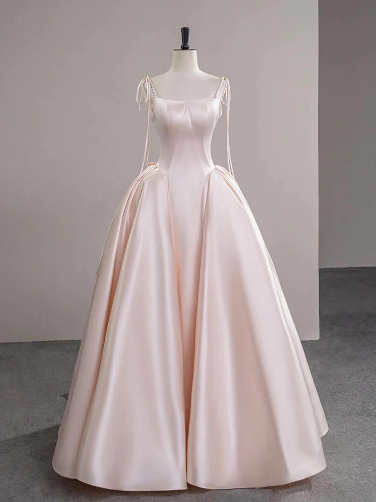 Elegant Ball-Gown Square-Neck Spaghetti-Strap Zipper-Back Floor-Length Prom Dresses