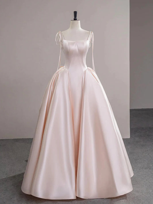Elegant Ball-Gown Square-Neck Spaghetti-Strap Zipper-Back Floor-Length Prom Dresses
