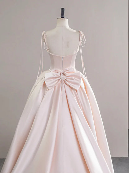 Elegant Ball-Gown Square-Neck Spaghetti-Strap Zipper-Back Floor-Length Prom Dresses