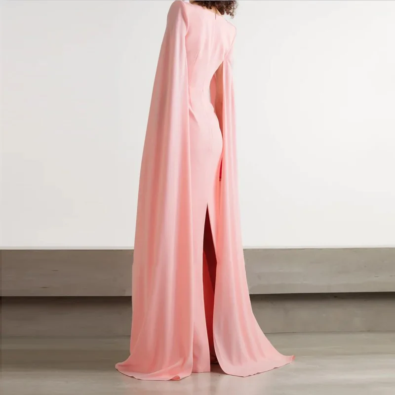 Elegant Cape Sleeve Prom Dress Square Neck Form-Fitting Floor Length Back Slit