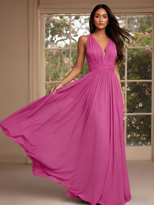 Elegant Chiffon A-Line Halter-Neck Ruched-Bodice Floor Length Evening Dress