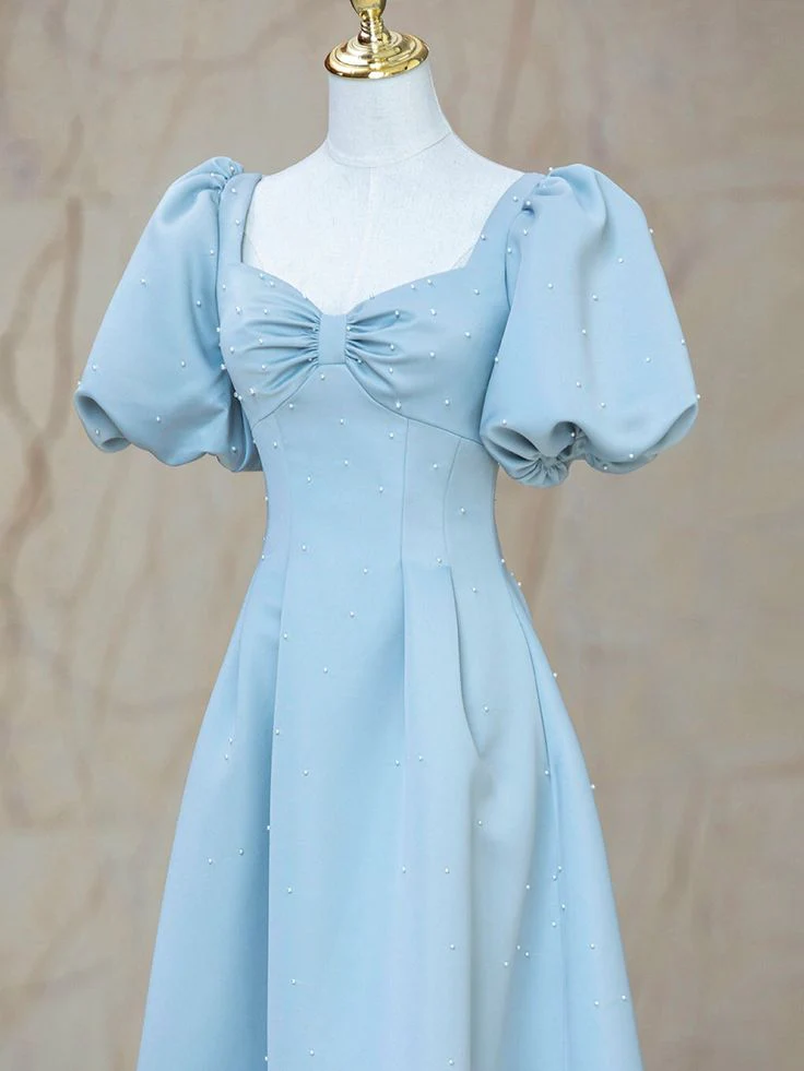 Elegant Crepe A-Line Sweetheart Puffed-Sleeve Timeless Romantic Floor-Length Prom Gown