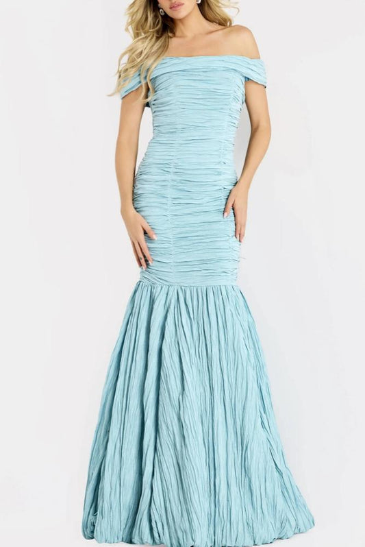 Elegant Crinkled Fabric Mermaid Silhouette Off-the-Shoulder Short Sleeve Floor-Length Evening Dress for Formal Events