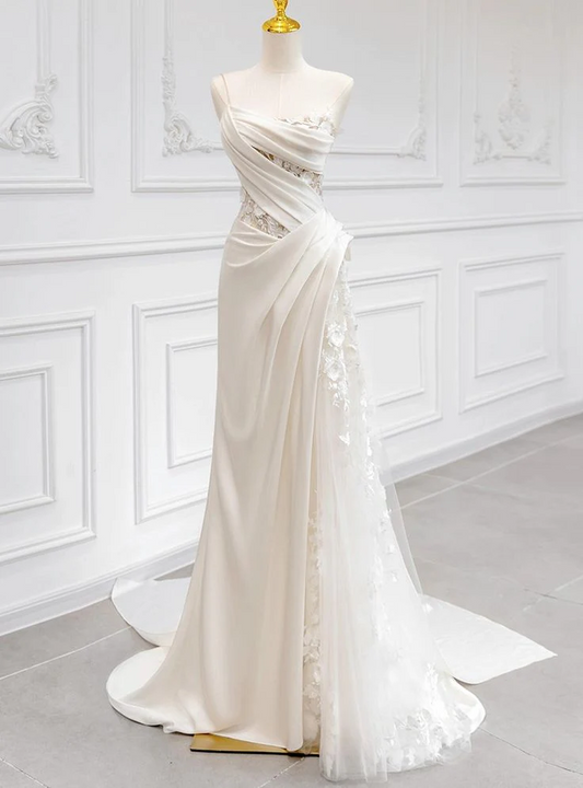 Elegant Draped Mermaid Sweetheart Spaghetti Straps Lace Up Floor Length Prom Dresses