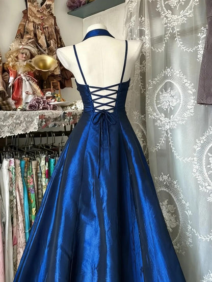Elegant Fitted A-Line Square Neck Spaghetti Strap Lace-Up Back Prom Dresses