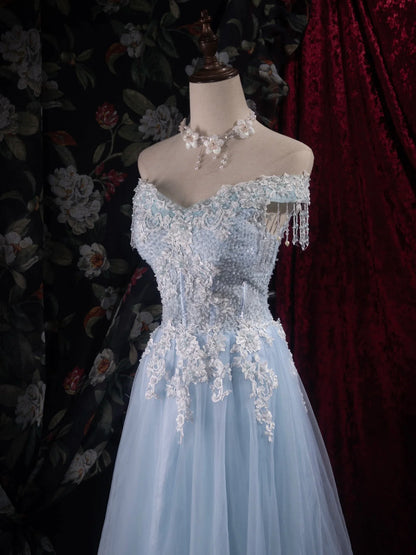 Elegant Fitted A-Line Sweetheart Neck Off-The-Shoulder Lace-Up Back Prom Dresses