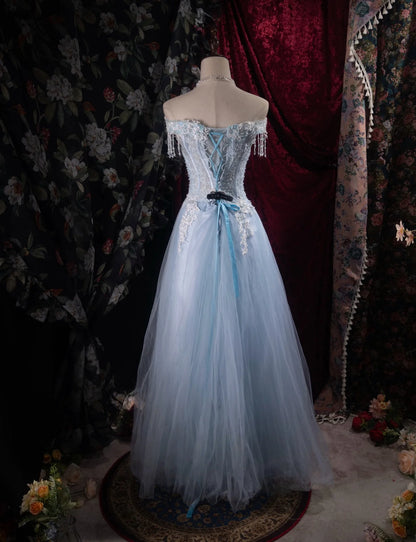 Elegant Fitted A-Line Sweetheart Neck Off-The-Shoulder Lace-Up Back Prom Dresses