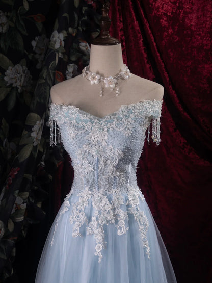 Elegant Fitted A-Line Sweetheart Neck Off-The-Shoulder Lace-Up Back Prom Dresses