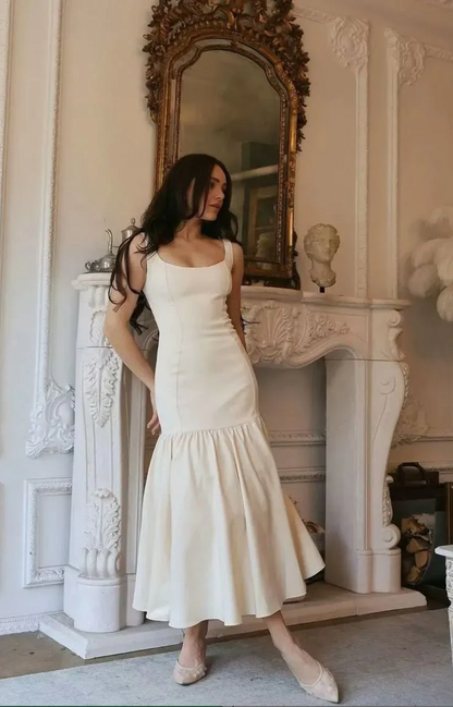 Elegant Fitted Mermaid Square Neck Sleeveless Backless Midi Dress for Prom Dresses