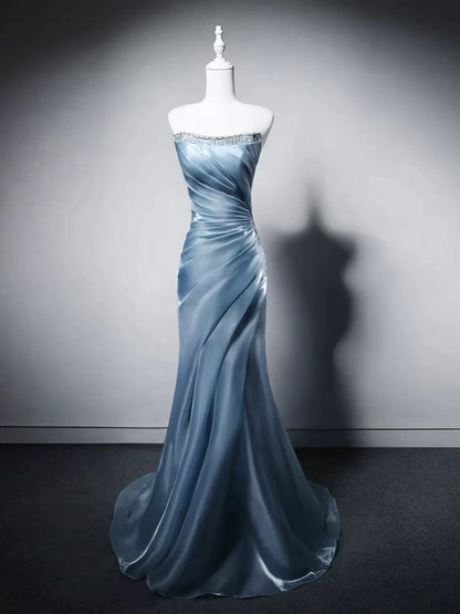 Elegant Fitted Mermaid Strapless Off-The-Shoulder Lace-Up Back Prom Dresses