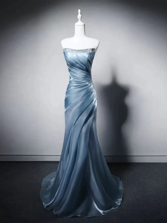 Elegant Fitted Mermaid Strapless Off-The-Shoulder Lace-Up Back Prom Dresses