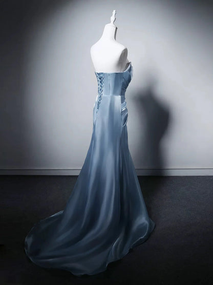 Elegant Fitted Mermaid Strapless Off-The-Shoulder Lace-Up Back Prom Dresses