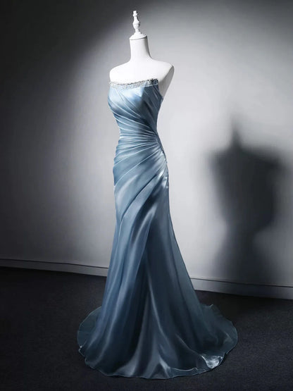Elegant Fitted Mermaid Strapless Off-The-Shoulder Lace-Up Back Prom Dresses